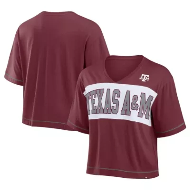 NCAA Fanatics Texas A&M Aggies Home Team Bold Fashion Modest V-Neck Cropped T-Shirt