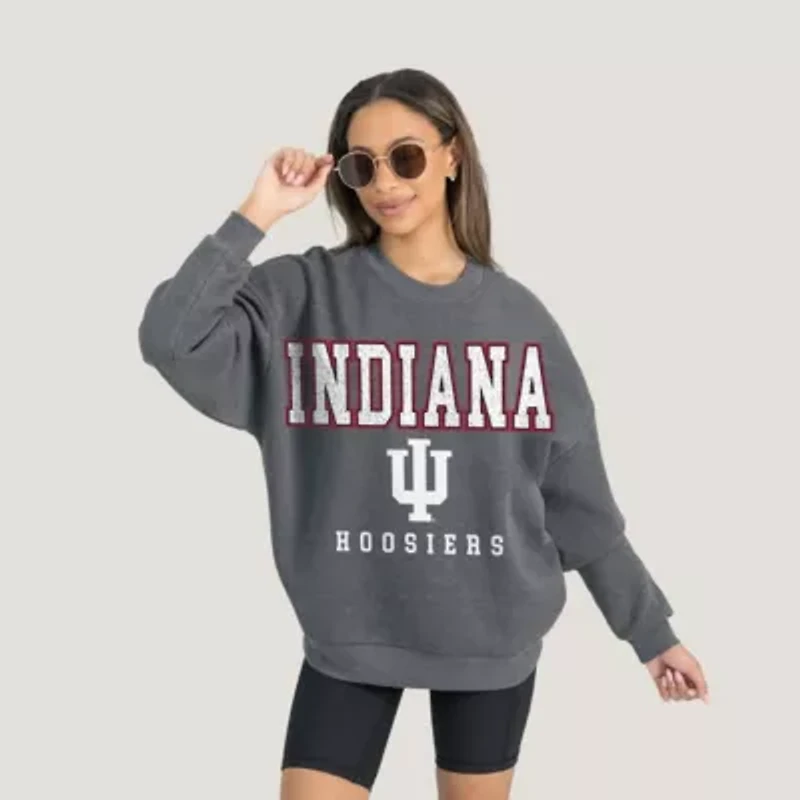 NCAA Indiana Hoosiers Oversized Distressed Fleece Pullover Sweatshirt