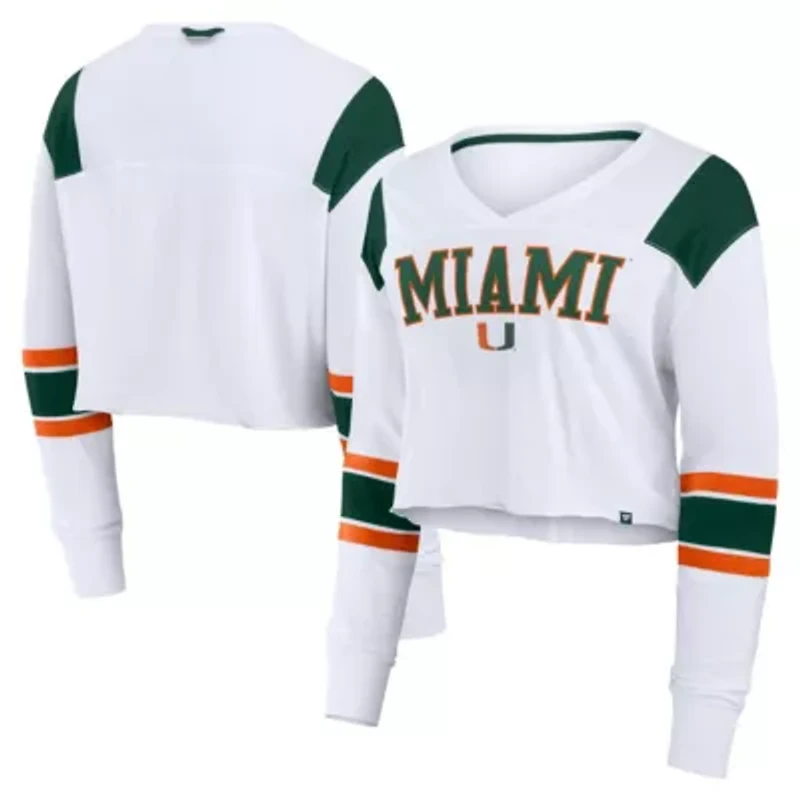 Miami (FL) Hurricanes NCAA Fanatics Training Camp Cropped Long Sleeve V-Neck Fashion Top