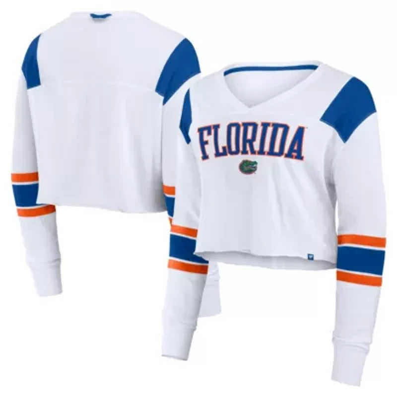 NCAA Fanatics Florida Gators Training Camp Cropped Long Sleeve V-Neck Fashion Top