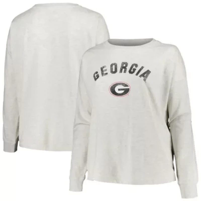 NCAA Georgia Bulldogs Plus Distressed Arch Over Logo Neutral Boxy Pullover Sweatshirt