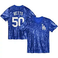 MLB Juniors Mookie Betts Los Angeles Dodgers Name & Number Sequin V-Neck Top
