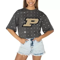 NCAA Purdue Boilermakers Go Time Rhinestone Crop T-Shirt