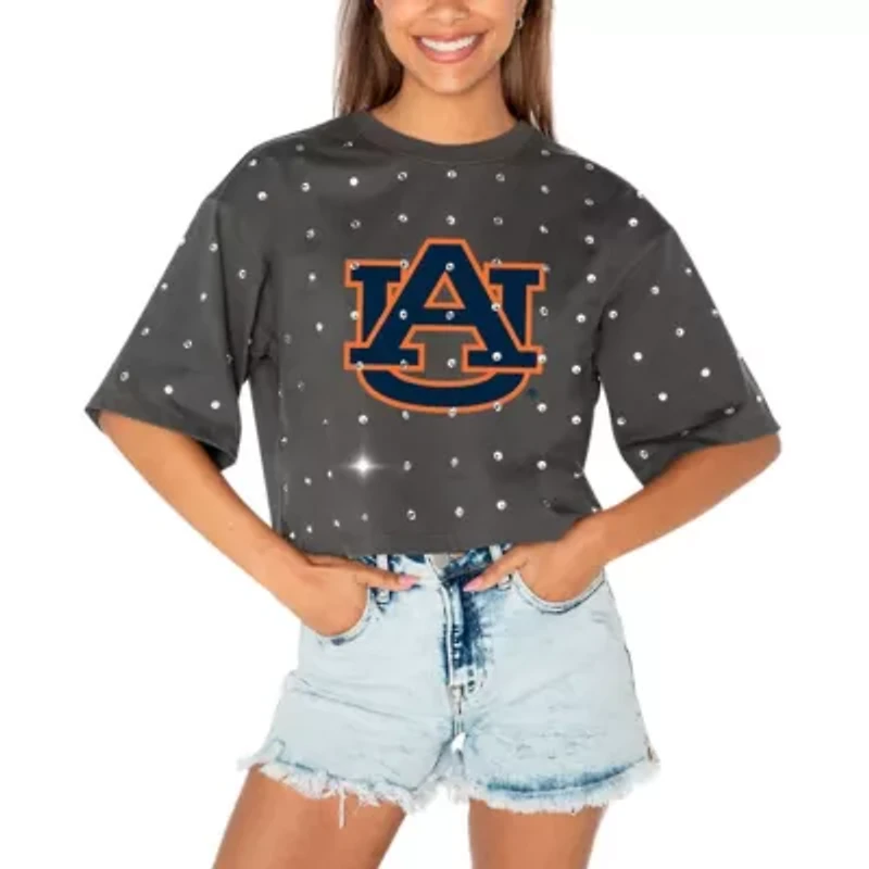NCAA Auburn Tigers Go Time Rhinestone Crop T-Shirt