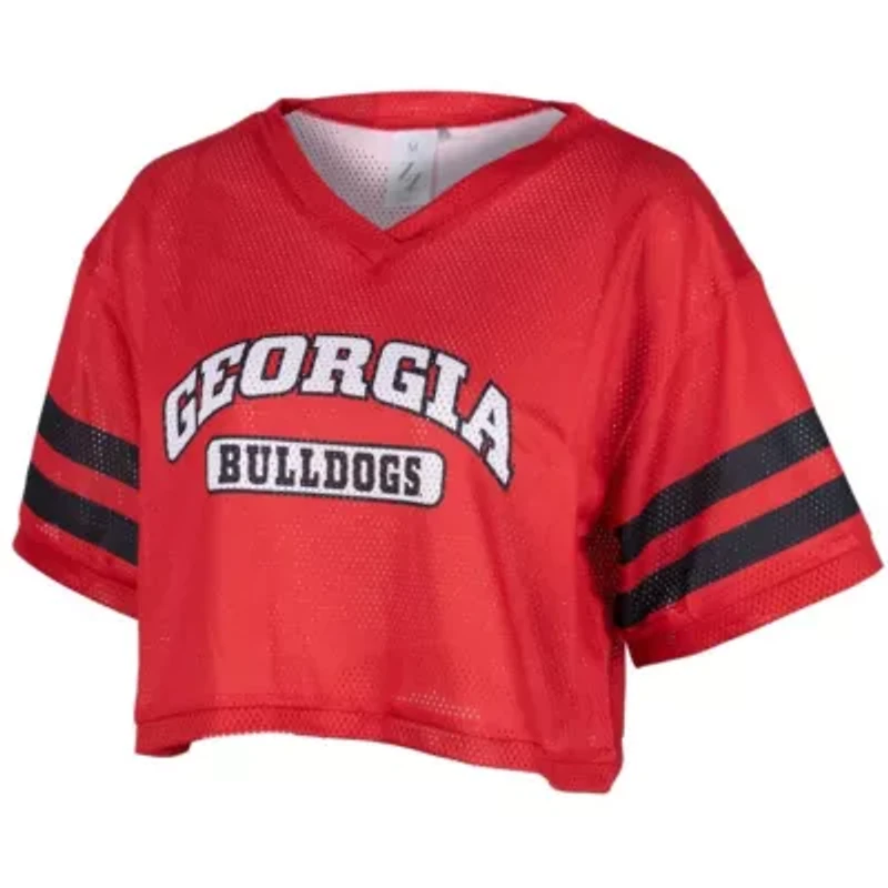 NCAA Georgia Bulldogs Mesh Cropped V-Neck T-Shirt