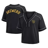 MLB Fanatics Milwaukee Brewers Oversized Champ Game Cropped V-Neck T-Shirt