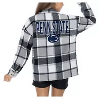 NCAA Grey Penn State Nittany Lions Long Sleeve Brushed Plaid Button-Up Overshirt Jacket