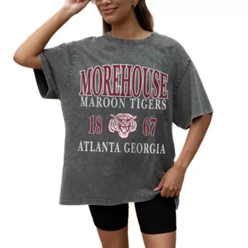 Morehouse Maroon Tigers NCAA Grey Oversized Snow Wash T-Shirt