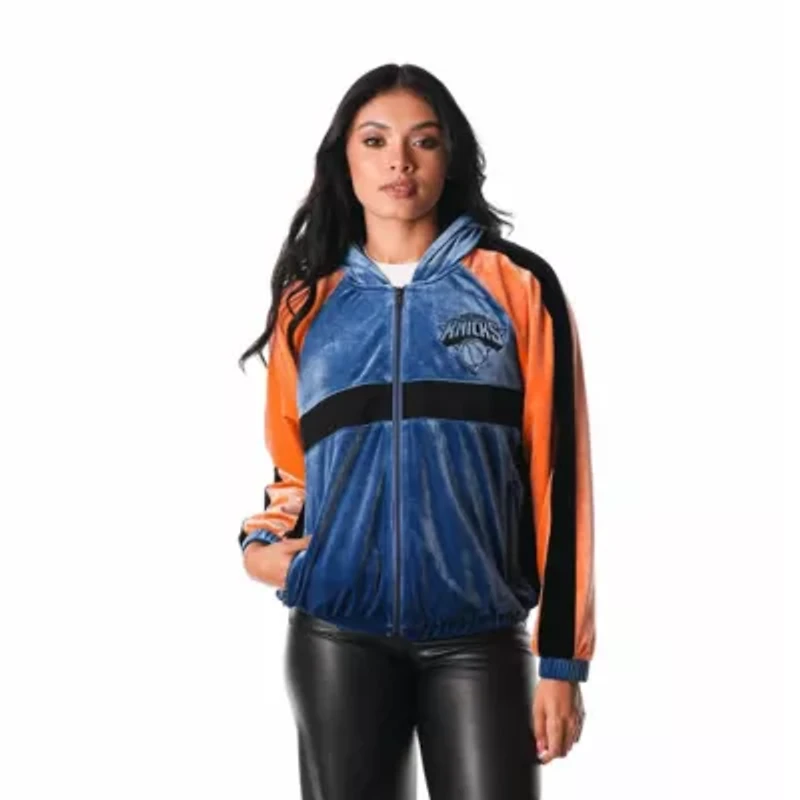 NBA New York Knicks Velour Full-Zip Track Jacket Hoodie