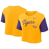 NCAA Nike LSU Tigers Color-Block Script Dri-FIT Cropped T-Shirt