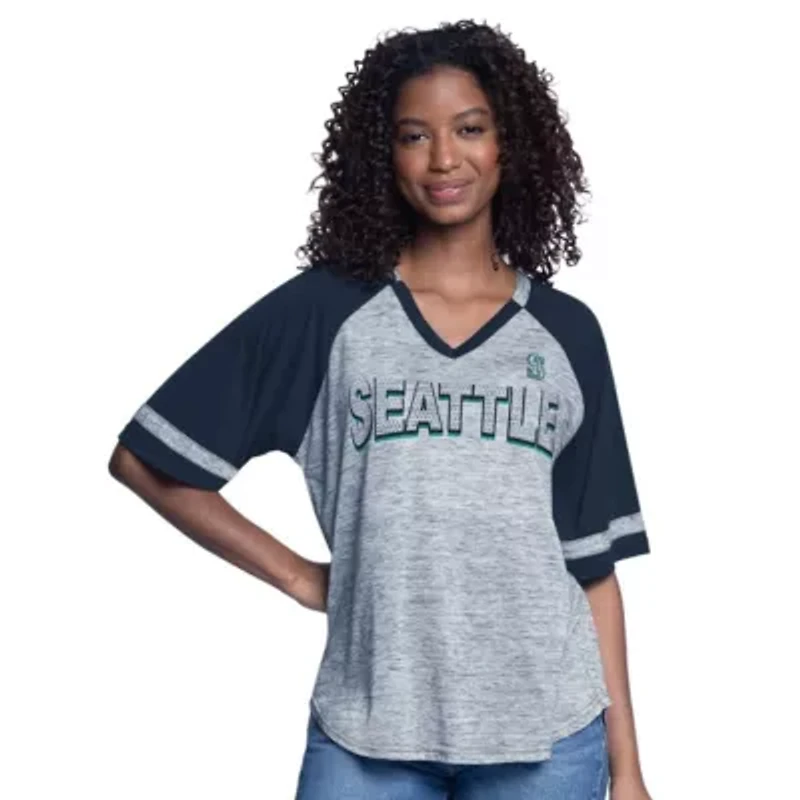 MLB Seattle Mariners Hall of Fame Raglan Oversized Half-Sleeve V-Neck Top