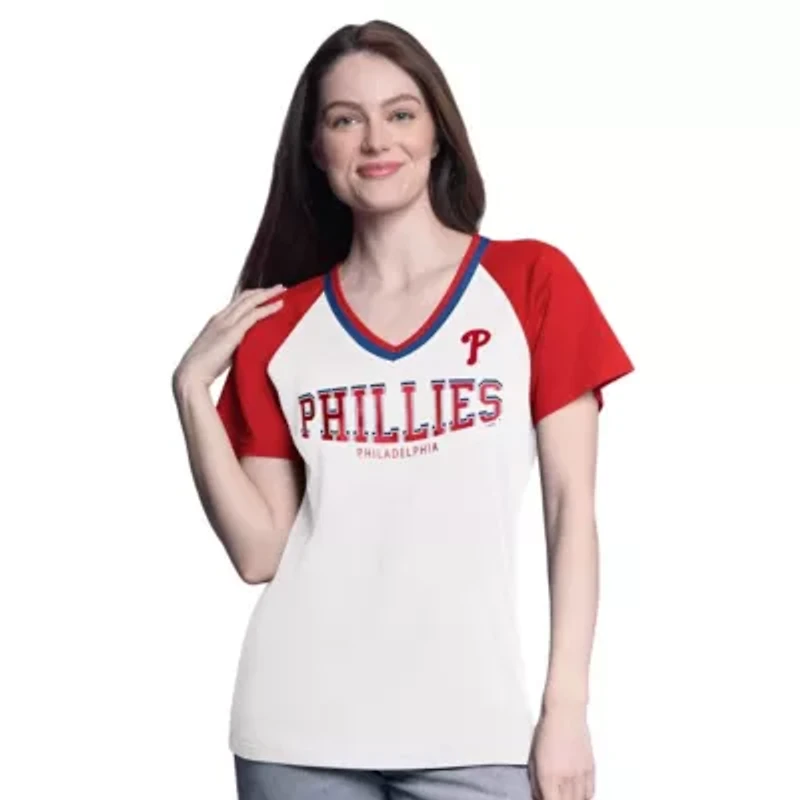 MLB Philadelphia Phillies Ball Park Raglan V-Neck T-Shirt