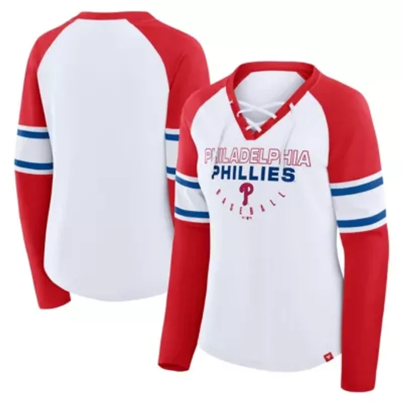 MLB Fanatics Philadelphia Phillies Blitz Package Raglan Lace-Up V-Neck Long Sleeve T-Shirt