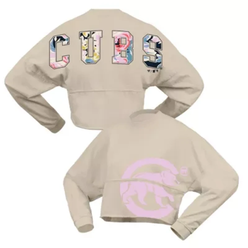 MLB Fanatics Chicago Cubs Floral Preppy Cropped Long Sleeve T-Shirt