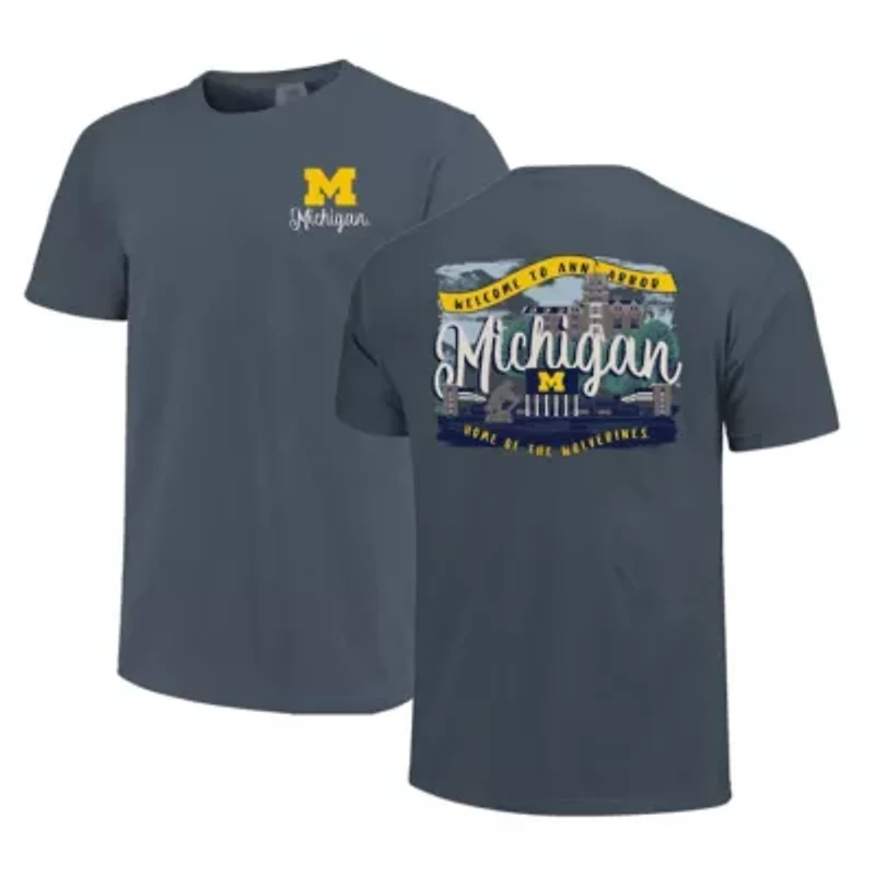 NCAA Michigan Wolverines Campus Scene Drawing Script T-Shirt