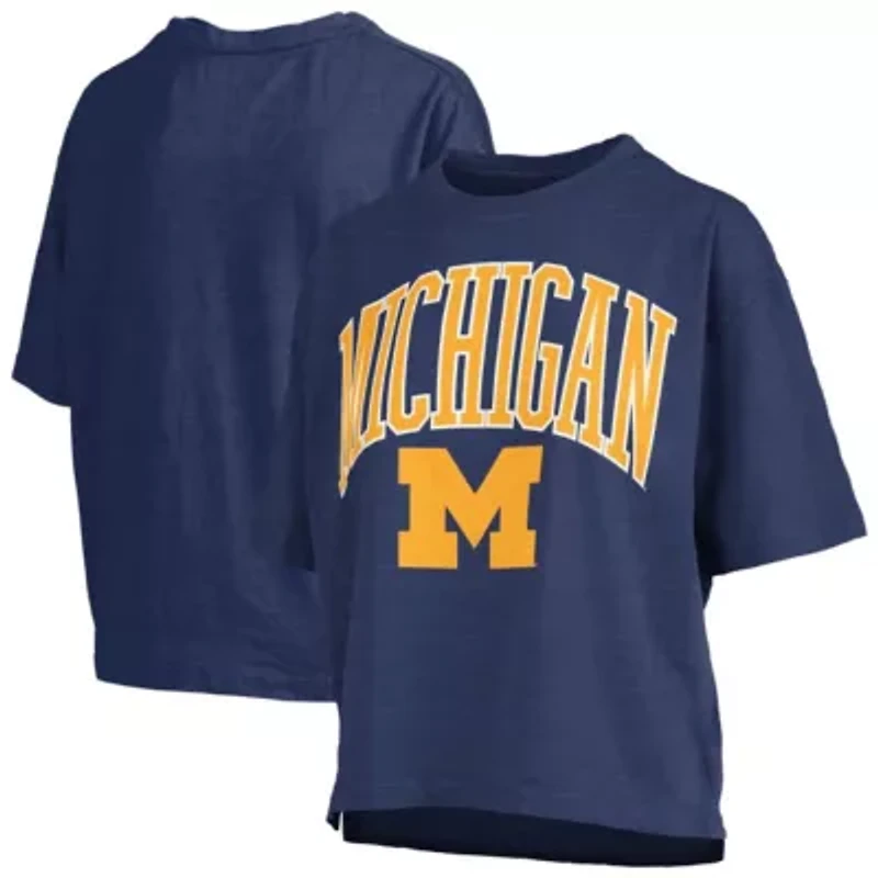 NCAA Michigan Wolverines Nelson Arch Over Logo Waist Length Oversized Slub T-Shirt