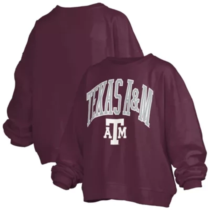 NCAA Texas A&M Aggies Janise Arch Over Logo Waist Length Oversized Pullover Sweatshirt