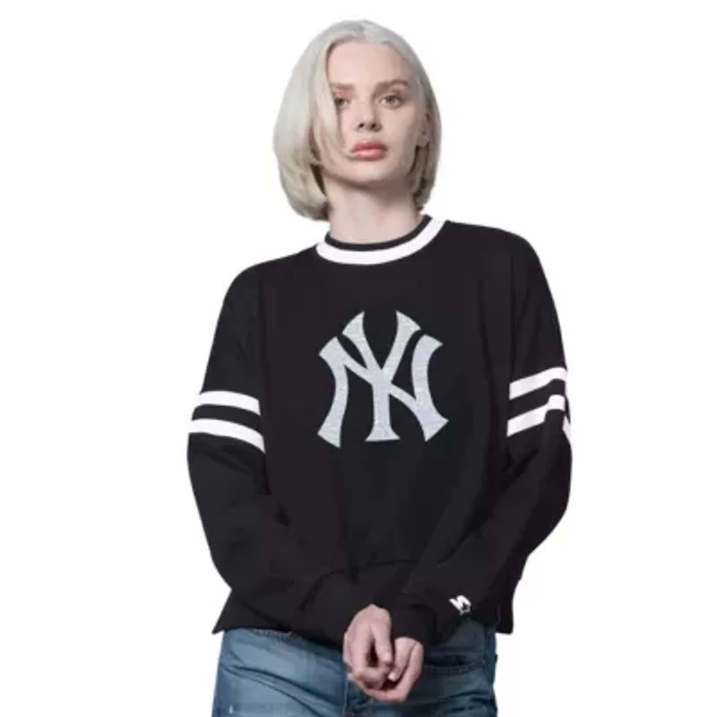 MLB New York Yankees Rally Cropped Drop Shoulder Crewneck Sweatshirt