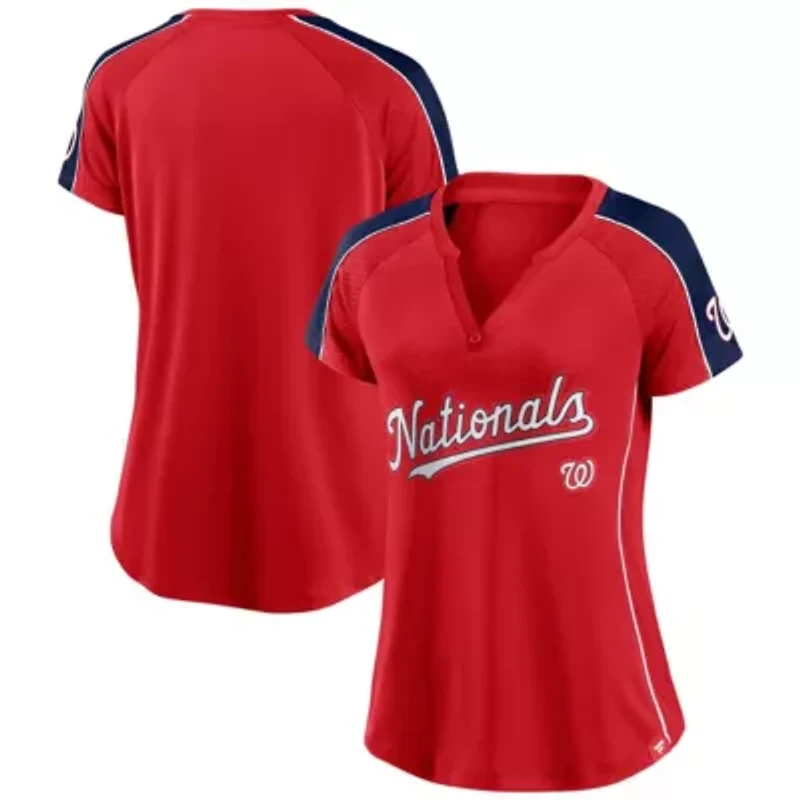 MLB Fanatics Washington Nationals Lineup League Diva Raglan Notch Neck T-Shirt