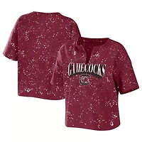 NCAA South Carolina Gamecocks Bleach Wash Splatter Cropped Notch Neck T-Shirt