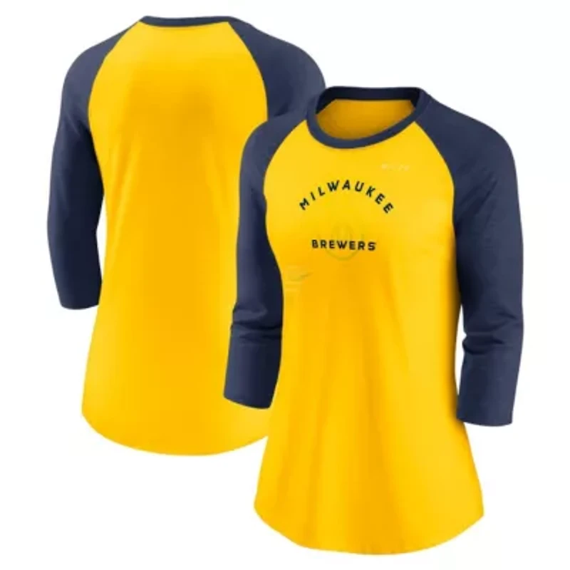 MLB Nike Milwaukee Brewers Next Up Tri-Blend Raglan 3/4-Sleeve T-Shirt