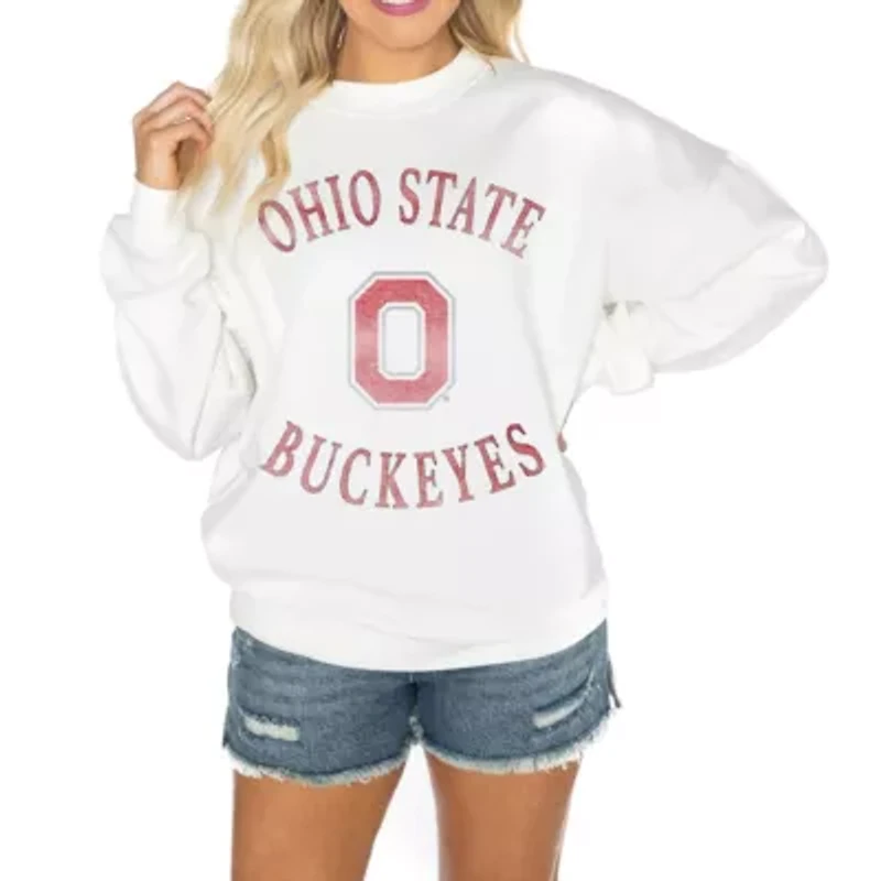 NCAA Ohio State Buckeyes Good Vibes Premium Fleece Drop Shoulder Pullover Sweatshirt