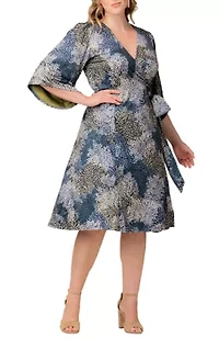 Women's Plus Gemini Wrap Dress with Contrast Lined Sleeves