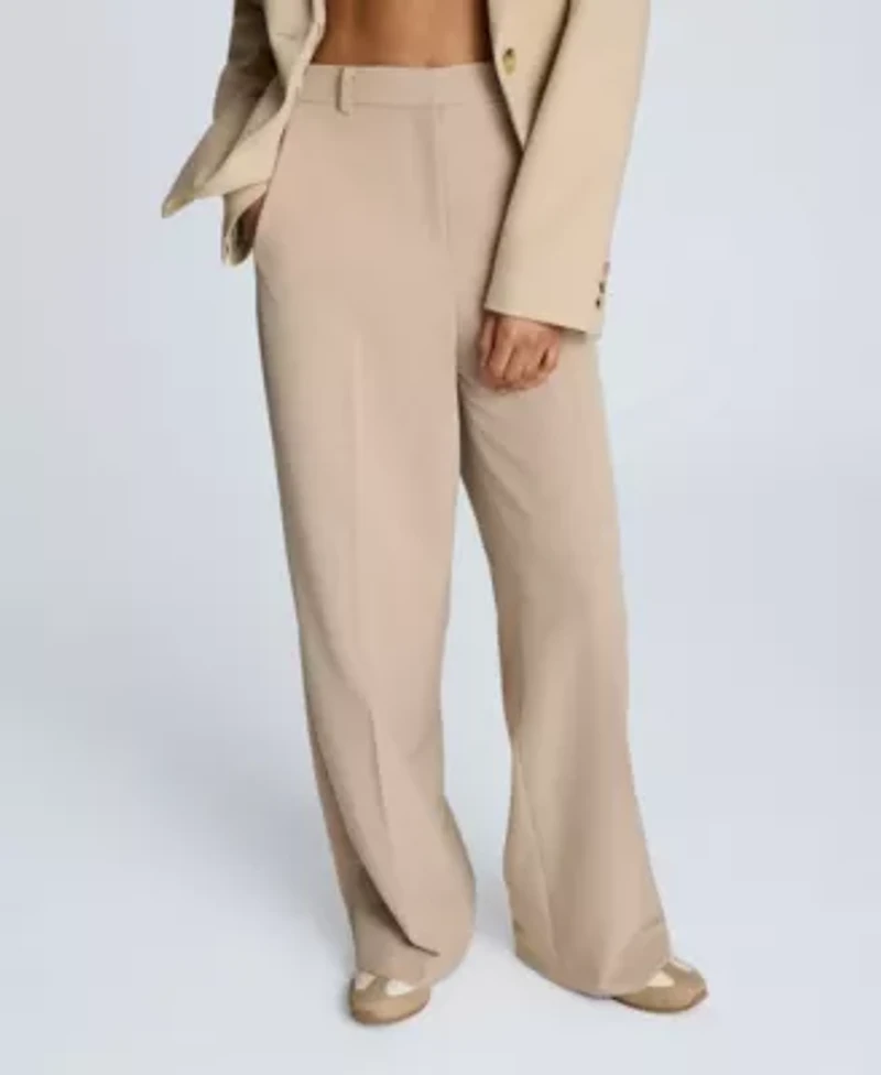 Luxe Twill Fly Front High Rise Boyfriend Wide Leg Pant