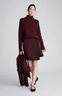 Luxe Twill Asymmetrical Faux Wrap With Lace Trim Zip Skirt