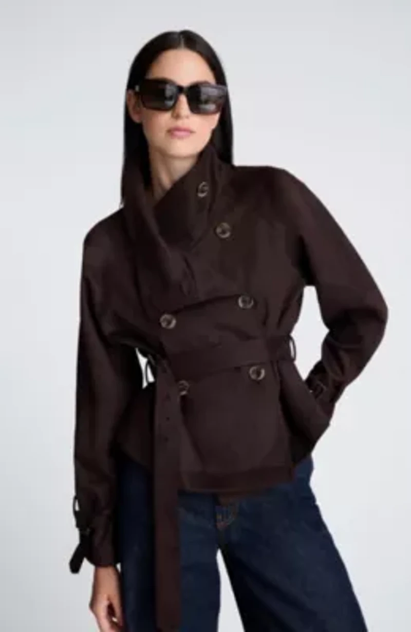 Faux Suede Cropped Belted Trench