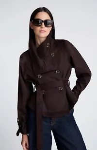 Faux Suede Cropped Belted Trench