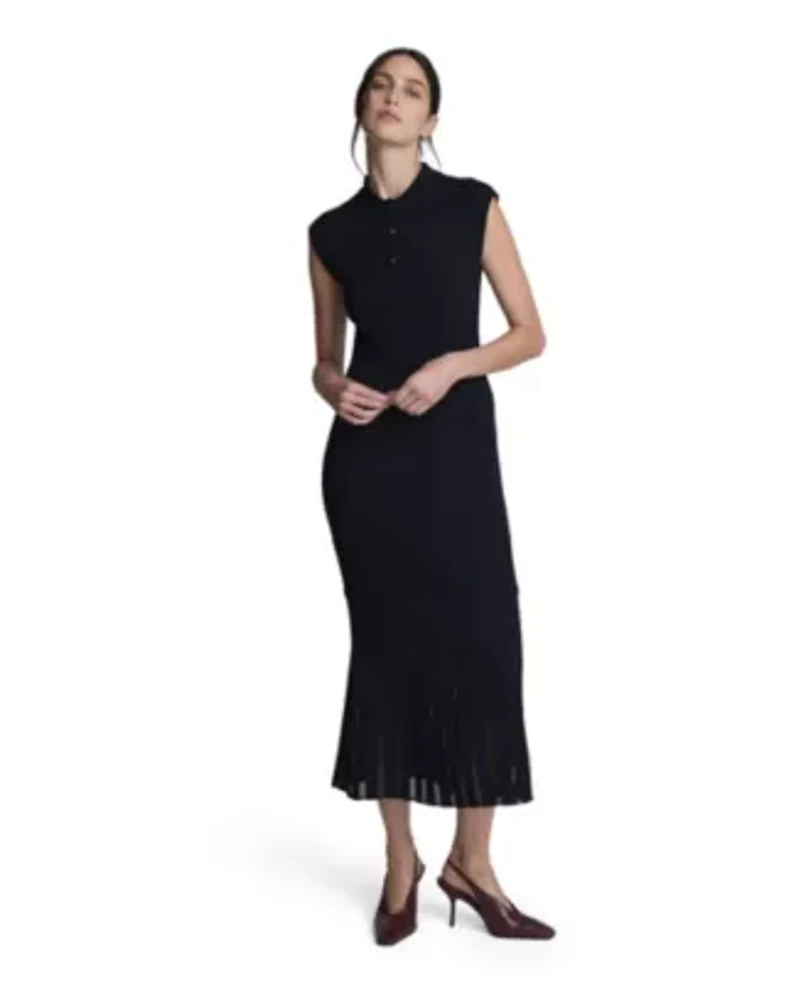 Polo Neck Sweater Patio Dress with Sheer Inserts