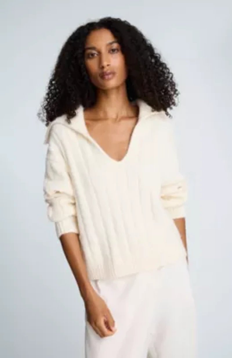 V Neck Wide Rib Polo Sweater
