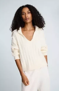 V Neck Wide Rib Polo Sweater