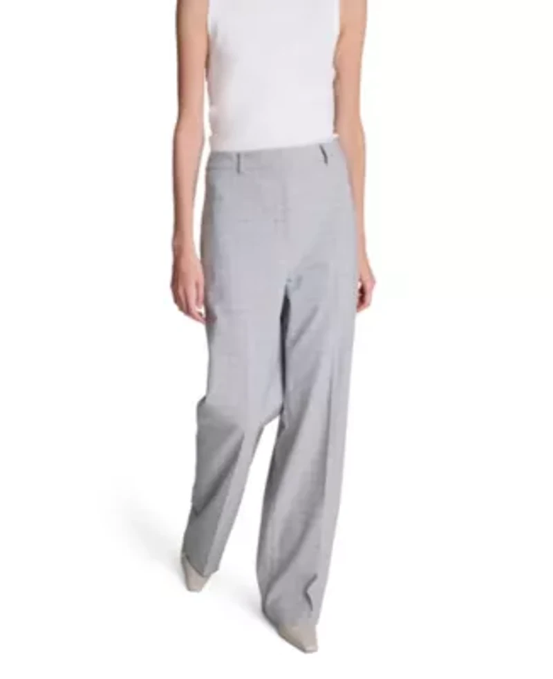 Fly Front High Rise Boyfriend Wide Leg Plaid Pant