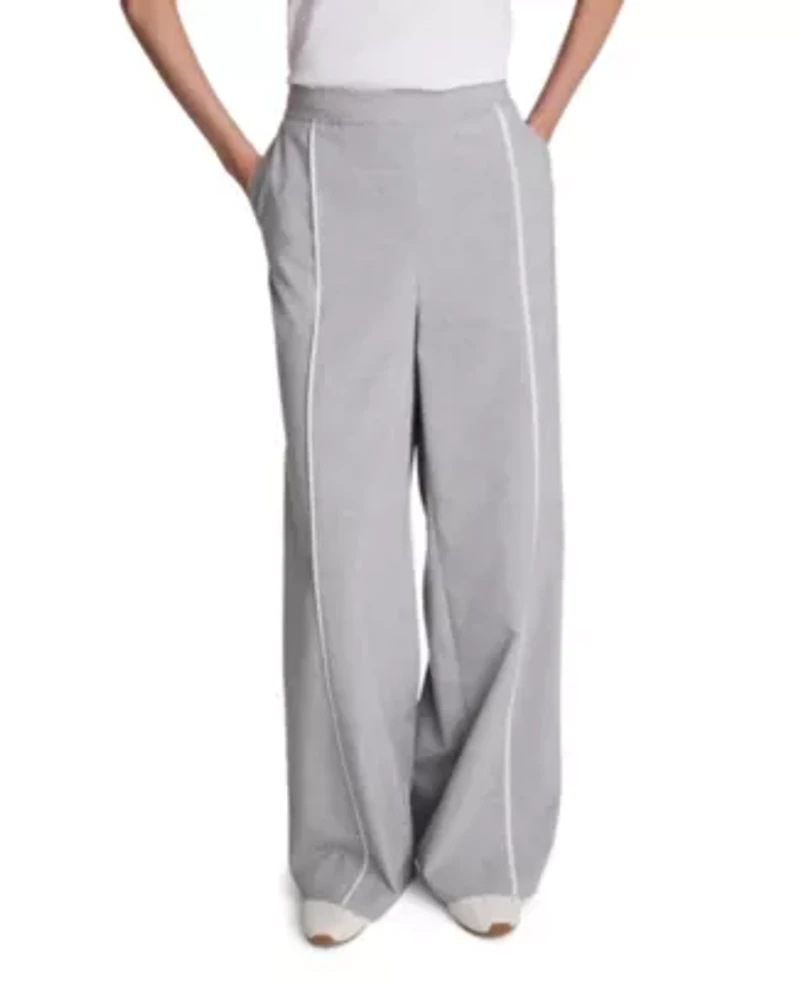Pull On High Rise Wide Leg Pant with Piping