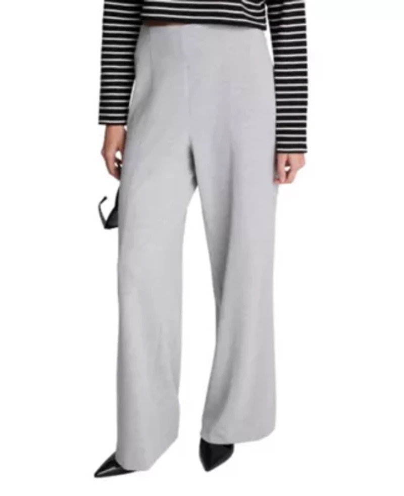 High Rise Pull On Hollywood Waist Wide Leg Heathered Scuba Pant