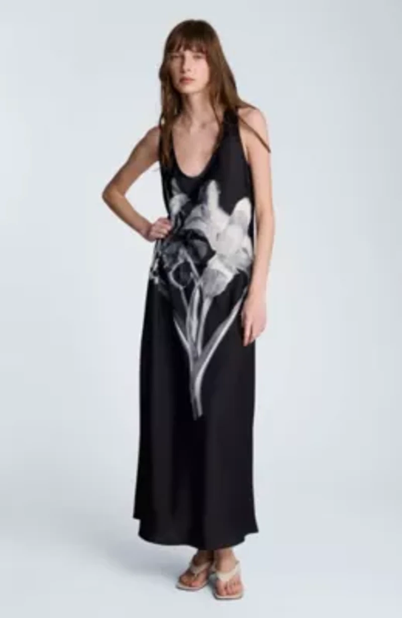 Long Printed Satin Slip Dress