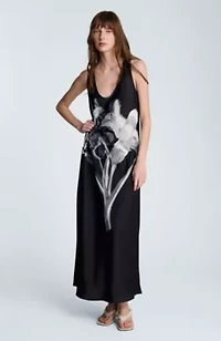 Long Printed Satin Slip Dress