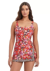 Square Neck Over-The-Shoulder Swim Dress