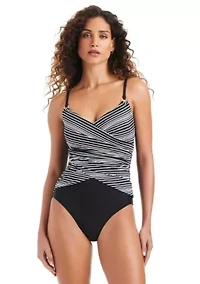 Double Draped Over-The-Shoulder One-Piece Swimsuit With 2 Gold O-Rings