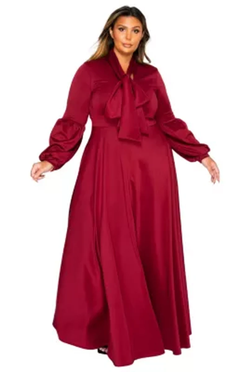 Plus Bella Donna Dress with Ribbon and Bishop Sleeves