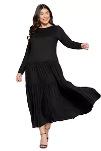 Plus Tiered Maxi Dress with Long Sleeves