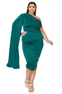 Plus Spade One Shoulder Cape Dress
