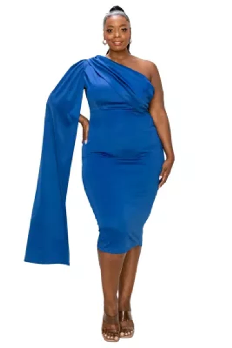 Plus Spade One Shoulder Cape Dress