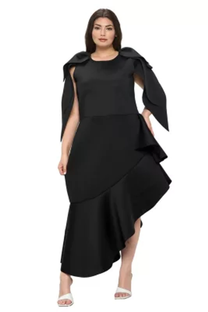 Plus Kaskade Ruffled Neoprene Dress
