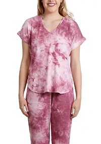 Tie Dye French Terry V Neck Rolled Sleeve