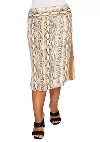 Python Side Contrast Foldover Midi Skirt