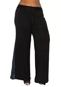 Sequin Side Contrast Wide Leg Pants