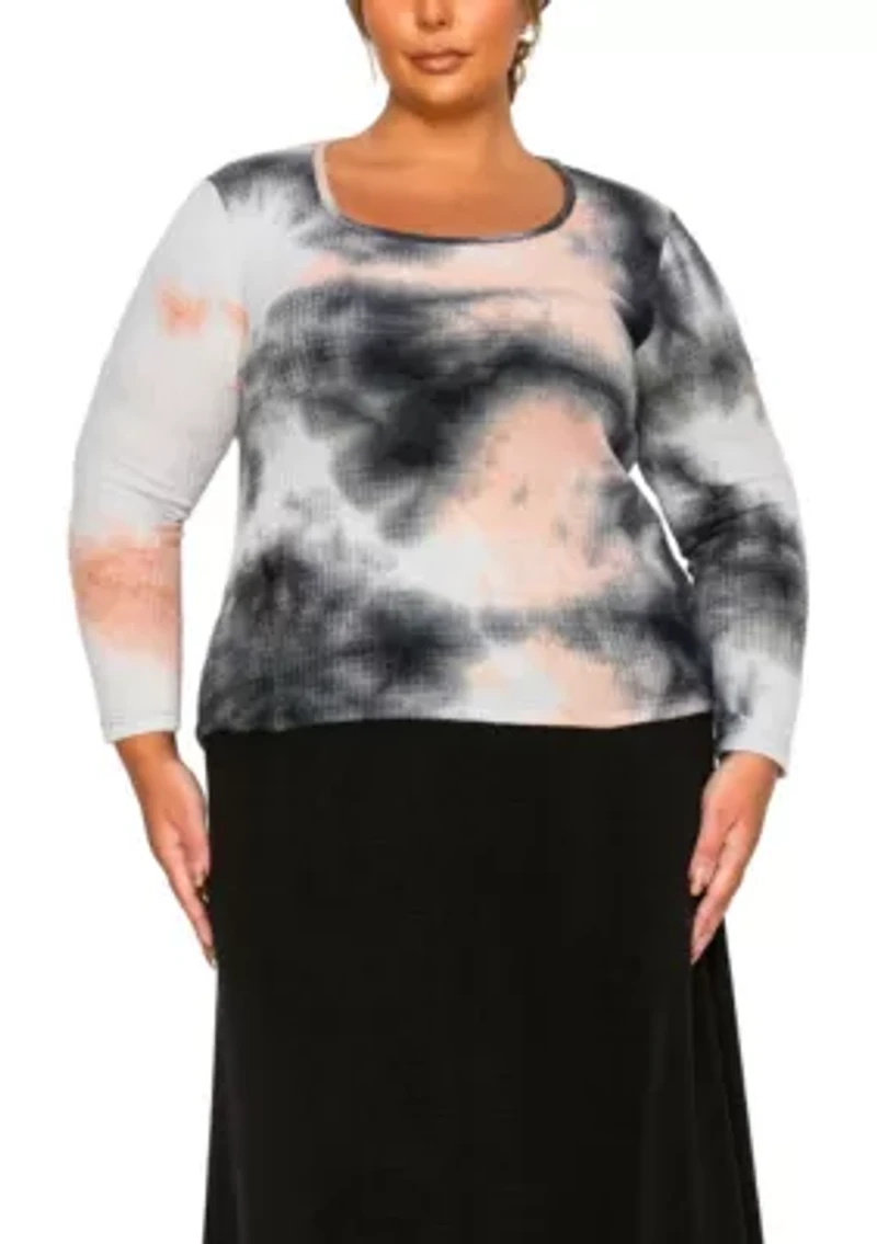 Brushed Tie Dye Waffle Square Neck Long Sleeve